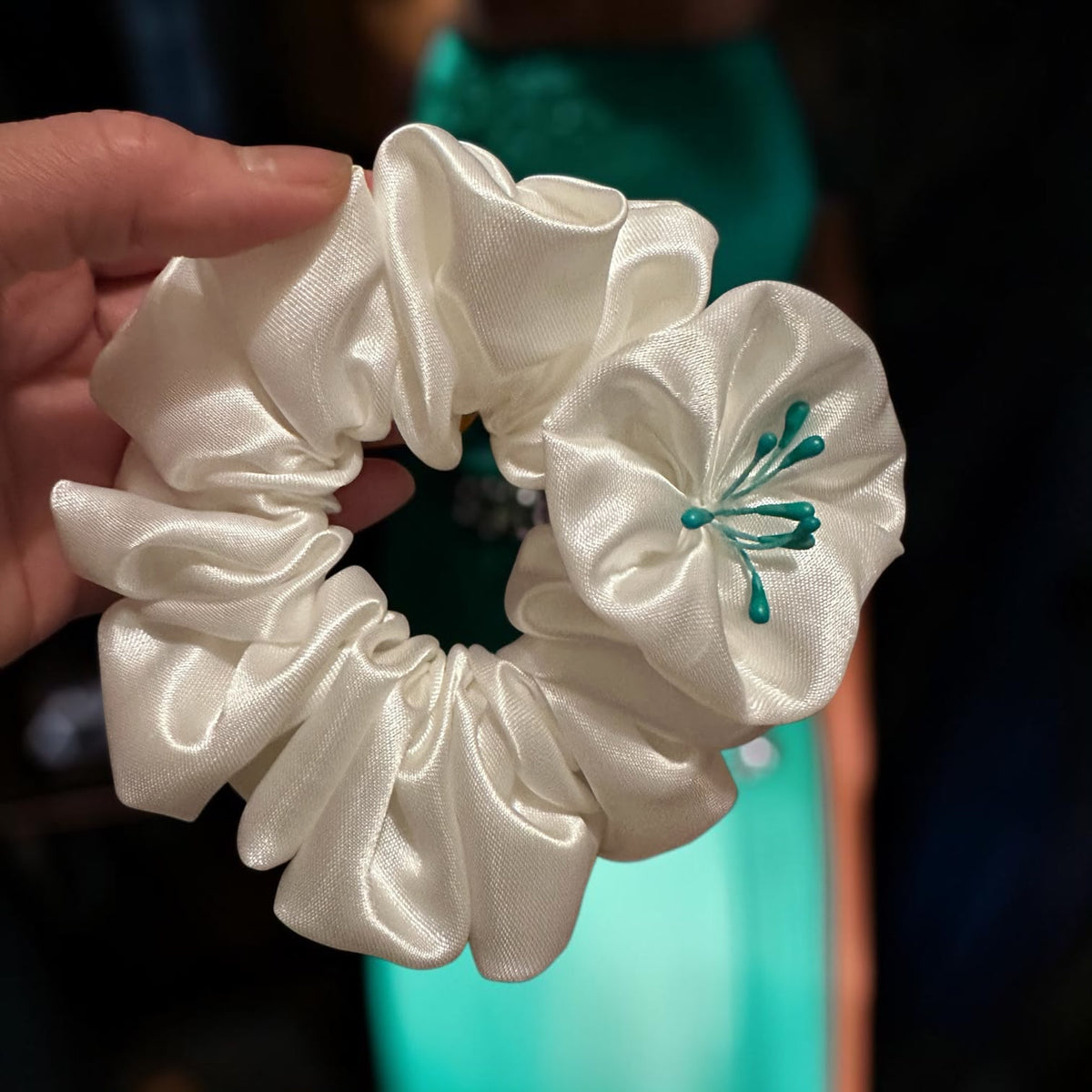 White Scrunchie with Flower Detail