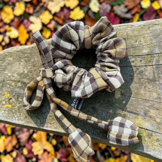 Autumn Tartan Scrunchie with Hanging Detail