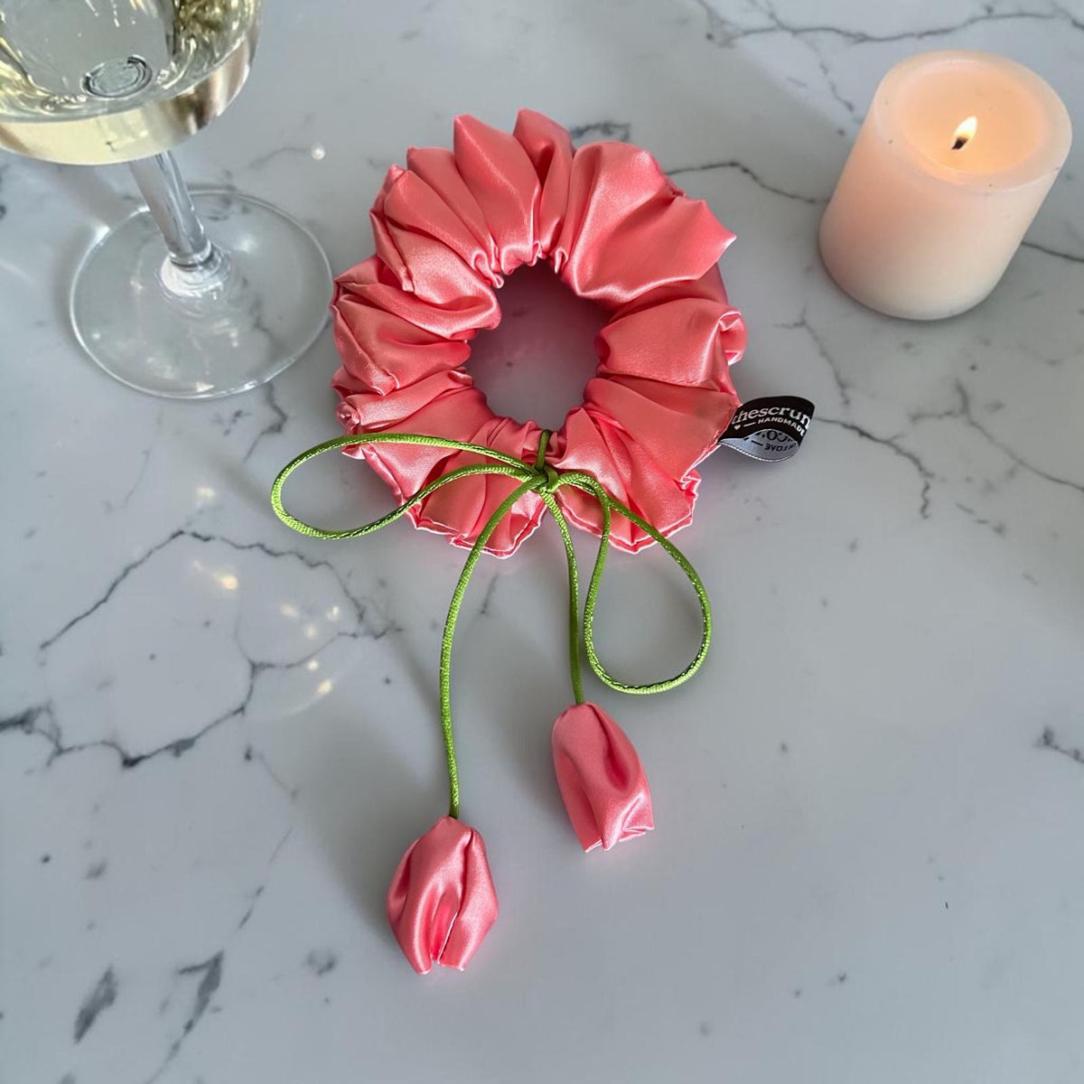 Melon Scrunchie with Hanging Tulip Detail