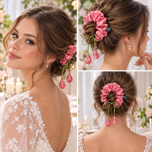 Melon Scrunchie with Hanging Tulip Detail