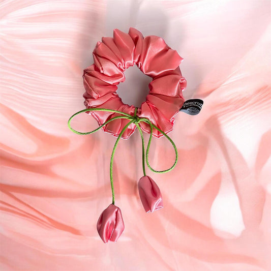 Melon Scrunchie with Hanging Tulip Detail