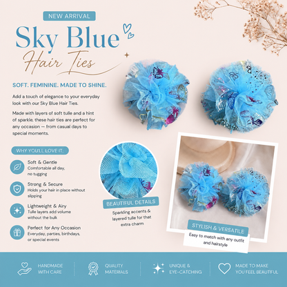Tulle Bloom Sky Blue Hair Tie